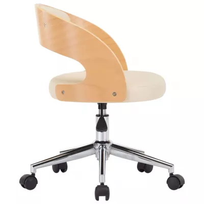 Scaune pivotante de masă, 4 buc., crem, lemn curbat & piele eco