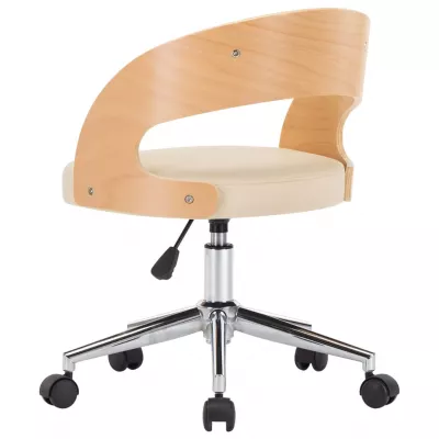 Scaune pivotante de masă, 4 buc., crem, lemn curbat & piele eco