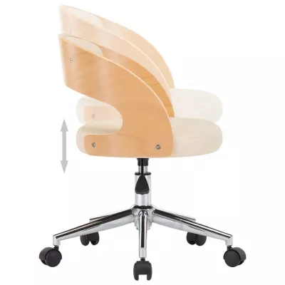 Scaune pivotante de masă, 4 buc., crem, lemn curbat & piele eco