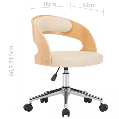 Scaune pivotante de masă, 4 buc., crem, lemn curbat & piele eco