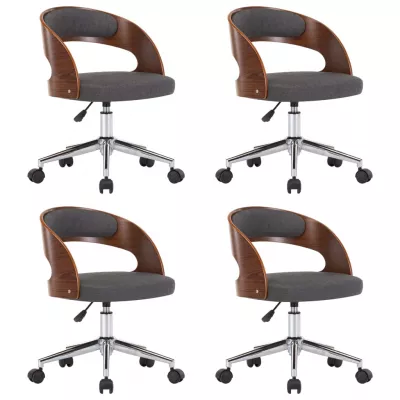 Scaune pivotante de masă, 4 buc., gri, lemn curbat și textil
