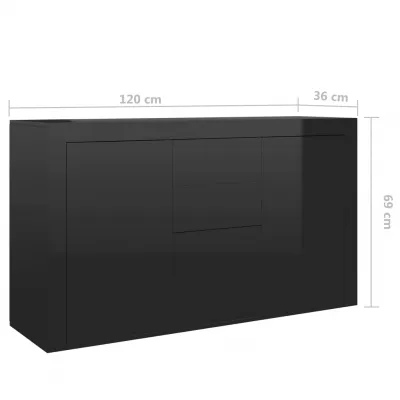 Servantă, negru extralucios, 120 x 36 x 69 cm, PAL