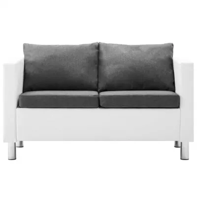 Set canapea, 2 piese, alb și gri deschis, piele ecologică