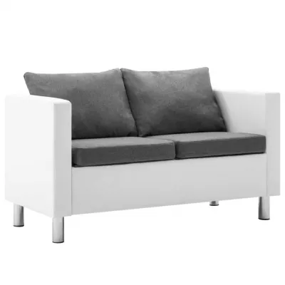 Set canapea, 2 piese, alb și gri deschis, piele ecologică