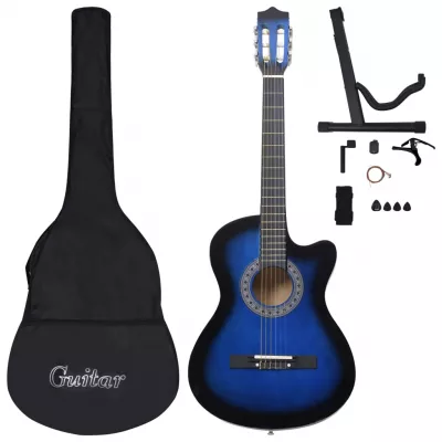 Set chitară acustică occidentală 12 piese 6 corzi albastru 38"