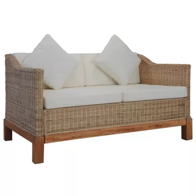 Set de canapele cu perne, 2 piese, culoare naturală, ratan