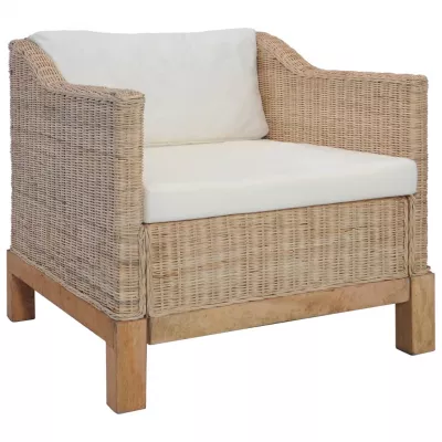 Set de canapele cu perne, 2 piese, culoare naturală, ratan