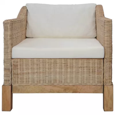 Set de canapele cu perne, 3 piese, culoare naturală, ratan
