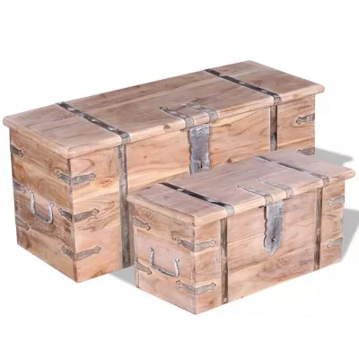 Set de două cufere de depozitare din lemn de acacia