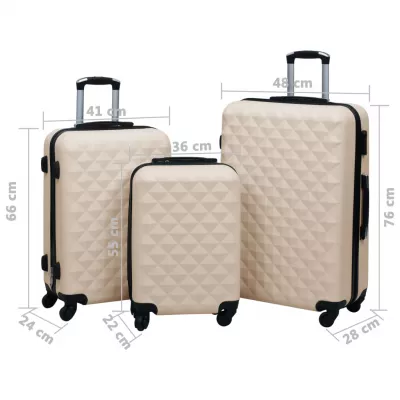 Set de valize cu carcasă rigidă, 3 piese, auriu, ABS