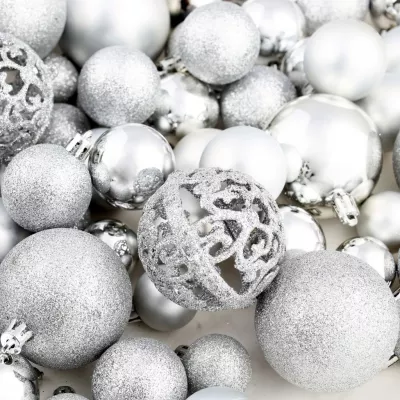 Set globuri de Crăciun 100 de piese, 6 cm, argintiu