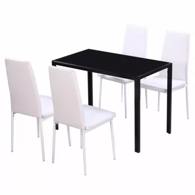 Set masă și scaune de bucătărie, cinci piese, negru