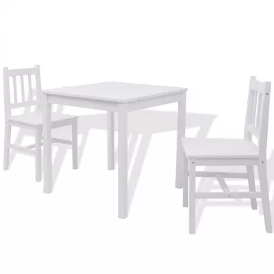 Set masă și scaune din lemn de pin, trei piese, alb