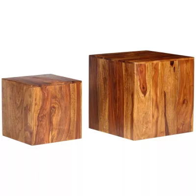 Set masă de cafea, 2 piese, lemn masiv de sheesham, 40x40x40 cm