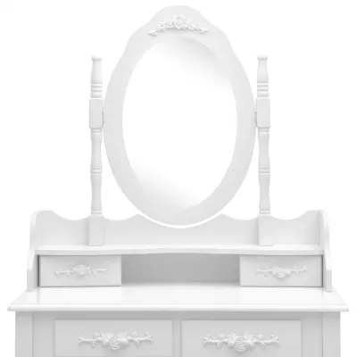 Set masă de toaletă cu taburet alb 75x69x140 cm lemn paulownia