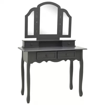 Set masă de toaletă cu taburet gri 100x40x146 cm lemn paulownia