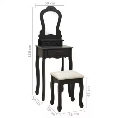 Set masă de toaletă cu taburet negru 50x59x136 cm paulownia