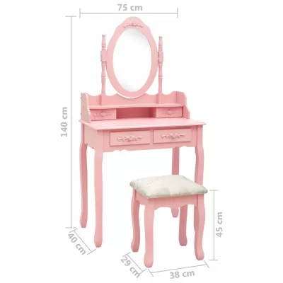 Set masă de toaletă cu taburet roz 75x69x140 cm lemn paulownia