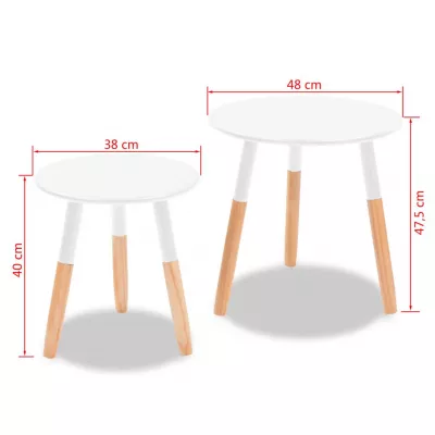 Set masă laterală 2 piese, lemn masiv de pin, alb