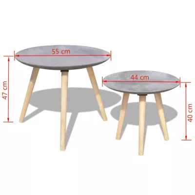 Set masă laterală/masă de cafea, 2 piese, 55 & 44 cm, gri beton