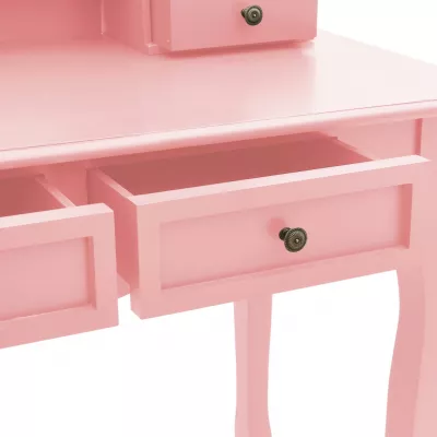 Set masă toaletă cu taburet roz 100x40x146 cm lemn paulownia