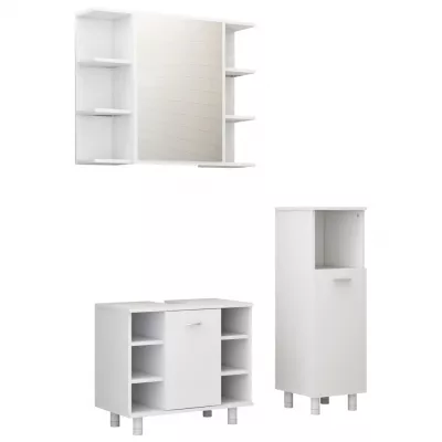 Set mobilier baie, 3 piese, alb extralucios, PAL