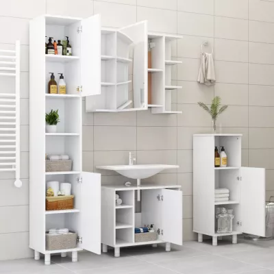 Set mobilier baie, 3 piese, alb, PAL