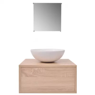 Set mobilier baie format din 3 piese cu chiuvetă inclusă, Bej