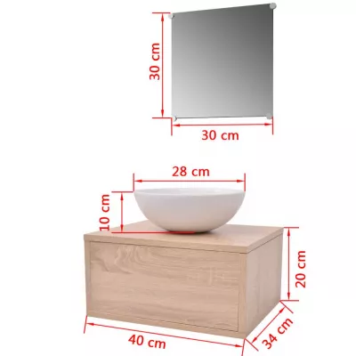 Set mobilier baie format din 3 piese cu chiuvetă inclusă, Bej