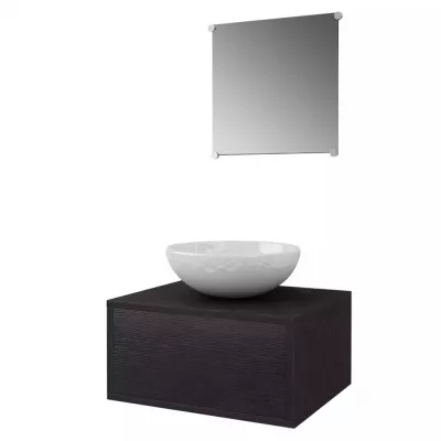Set mobilier baie format din 3 piese cu chiuvetă inclusă, Negru