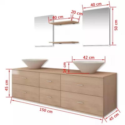 Set mobilier baie format din 7 piese cu chiuvete incluse, Bej