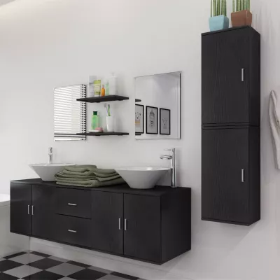 Set mobilier baie format din 9 piese cu chiuvete incluse, Negru