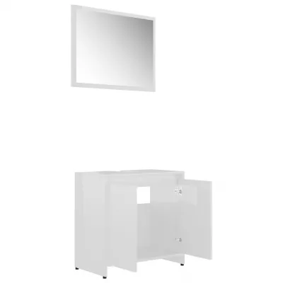 Set mobilier de baie, 3 piese, alb extralucios, PAL