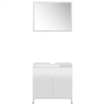 Set mobilier de baie, 3 piese, alb extralucios, PAL