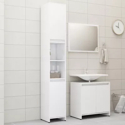 Set mobilier de baie, 3 piese, alb extralucios, PAL