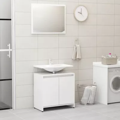 Set mobilier de baie, 3 piese, alb extralucios, PAL