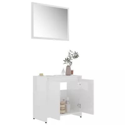 Set mobilier de baie, 3 piese, alb extralucios, PAL