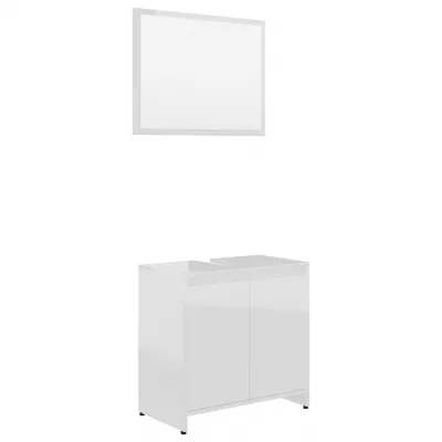 Set mobilier de baie, 3 piese, alb extralucios, PAL