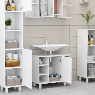 Set mobilier de baie, 3 piese, alb, PAL