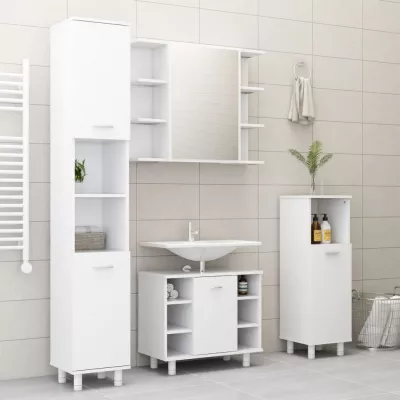 Set mobilier de baie, 3 piese, alb, PAL