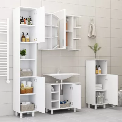Set mobilier de baie, 3 piese, alb, PAL