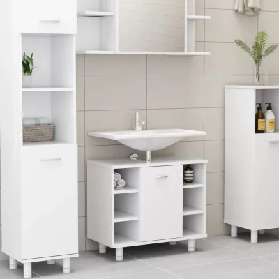 Set mobilier de baie, 3 piese, alb, PAL