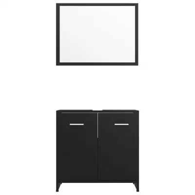 Set mobilier de baie, 3 piese, negru, PAL