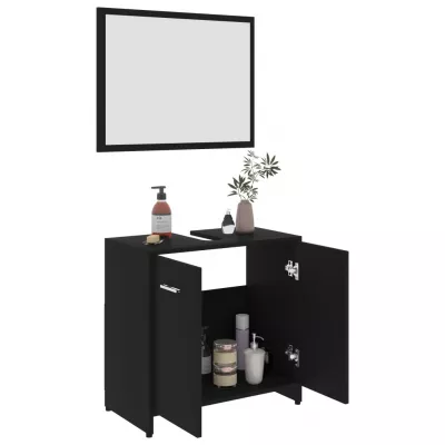 Set mobilier de baie, 3 piese, negru, PAL