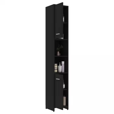 Set mobilier de baie, 3 piese, negru, PAL