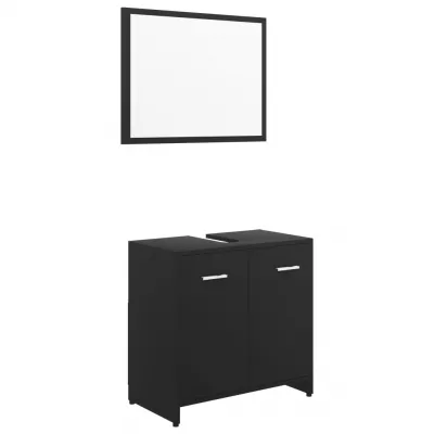 Set mobilier de baie, 3 piese, negru, PAL