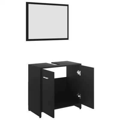 Set mobilier de baie, 3 piese, negru, PAL