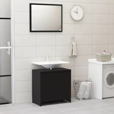Set mobilier de baie, 3 piese, negru, PAL