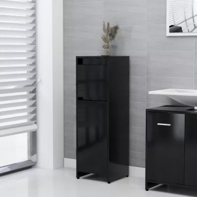 Set mobilier de baie, 3 piese, negru, PAL