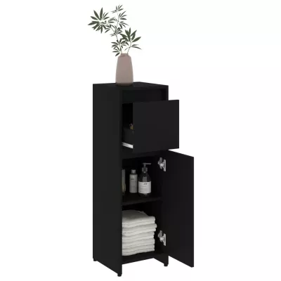 Set mobilier de baie, 3 piese, negru, PAL